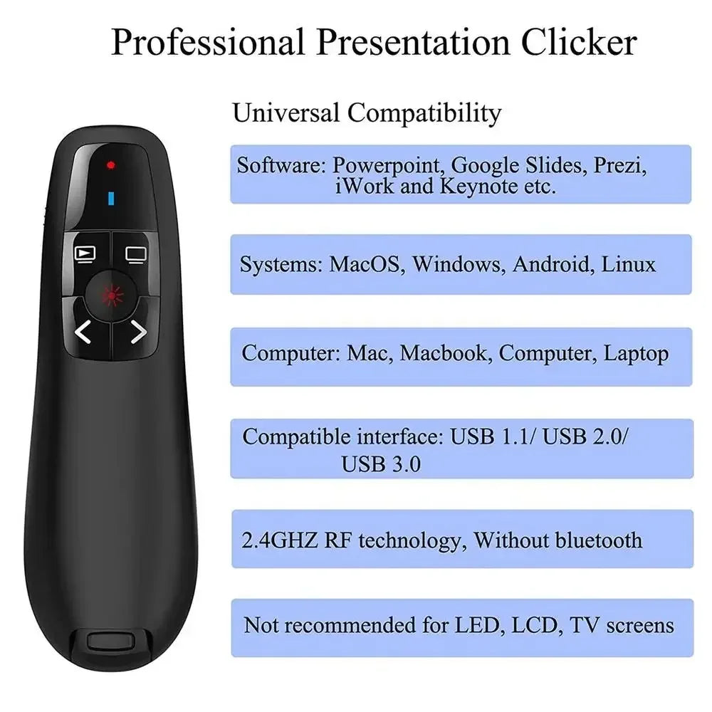 2024 NEW 2.4GHz Wireless Power Point Pen Presentation Clicker USB Remote Control Flip Presenter Pointer PPT Slide Advancer Pens