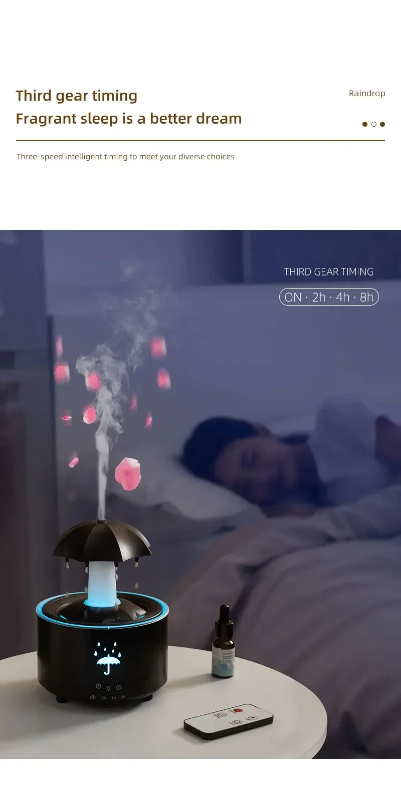 Cloud Rain Humidifier Raindrop Aroma Essential Oil Diffuserremote Control Night Light Desktop Fountain Water Drop Sound For Home