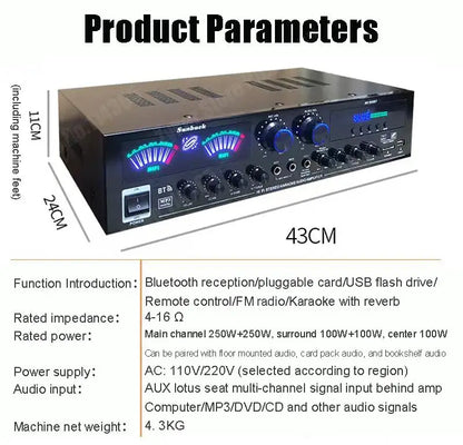 AV-555BT/999BT Max 4000W Bluetooth Sound Amplifiers Dual Dynamic Screen HiFi Digital Stereo Amplify For Home Car Theatre Karaoke