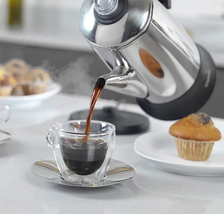 1.8L Electric Coffee Percolator 12 Cup Stainless Steel Coffee Pot with Keep Warm Function Reusable Filter Basket Coffee Maker