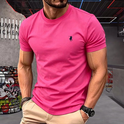 100% pure cotton 2026 high-end brand men's short sleeved round neck top summer fashion luxury pony embroidery top sports T-shirt