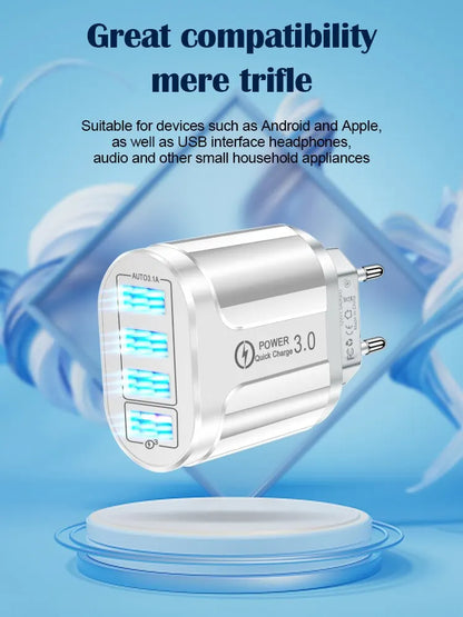 4 USB 48W USB Charger Fast Charge 4 Ports QC 3.0 Charging EU US Plug Adapter Wall Travel Charger For iPhone Xiaomi Mobile Phone