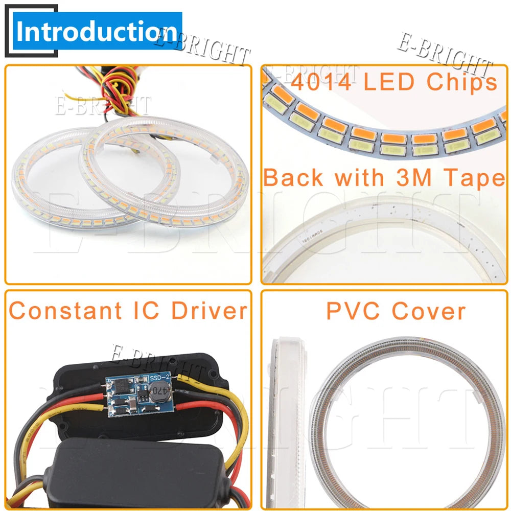 2PCS 24V 12V Angel Eyes Halo Rings White Amber 4014LED Cars Headlight DRL Driving Light 60 70 80MM 90MM 95MM 100MM 110MM 120MM