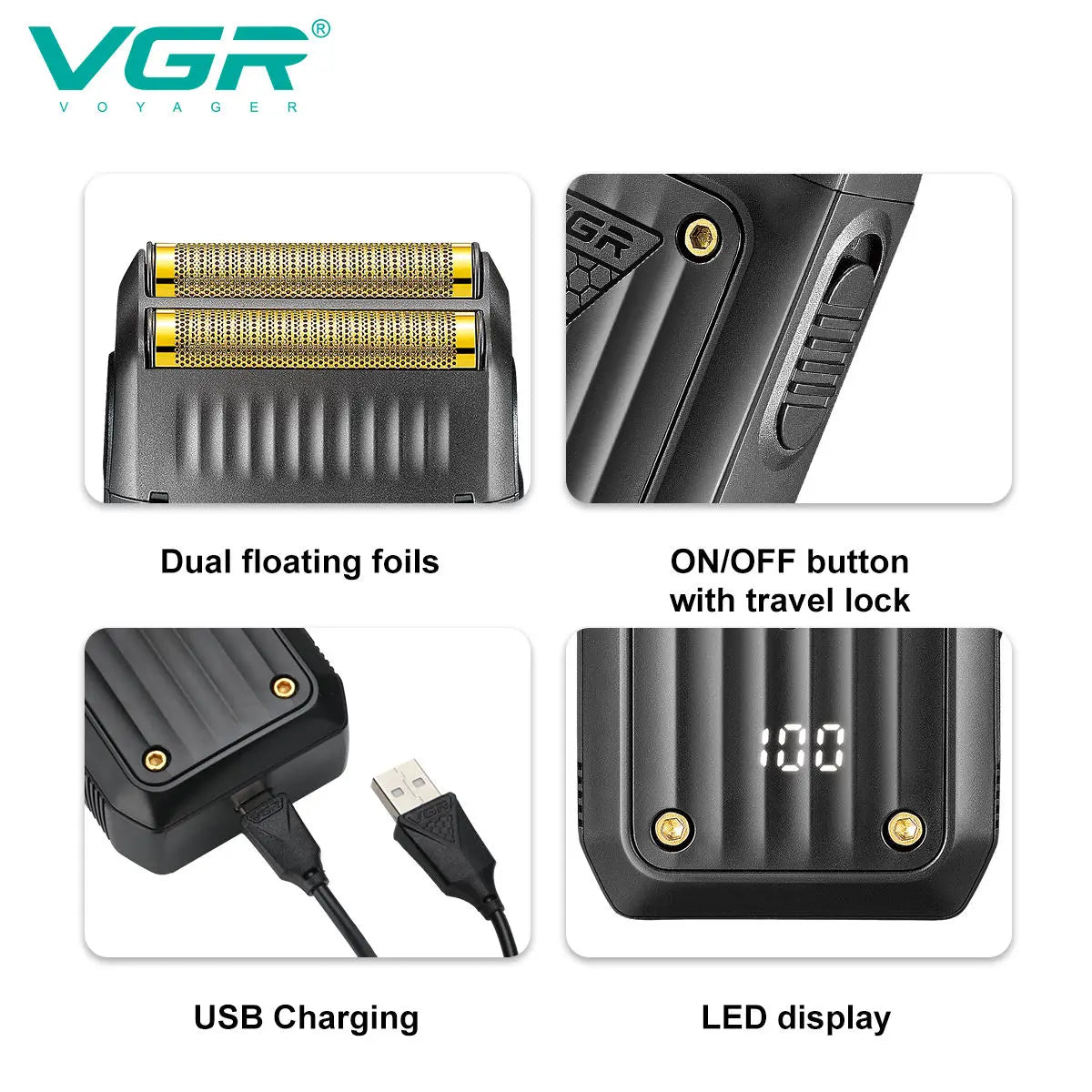 VGR 363 Razor Electric Shaver Professional Hair Trimmer Rechargeable Shaving Barber Beard Trimmer Foil Hair Shaver for Men