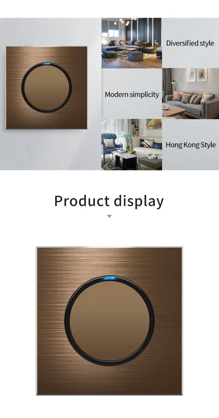 High quality coffee color universal Retro Eu FR 220V wall light switch,Reset button switch electrical socket with LED indicator