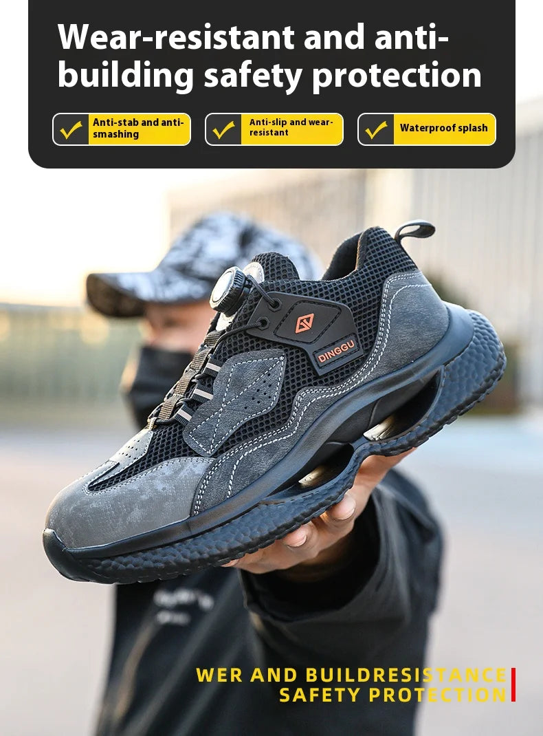 Fashion Male work safety shoes Rotating button Steel Toe shoes Work Sneakers Puncture-Proof Protective Shoes Security Boots Men