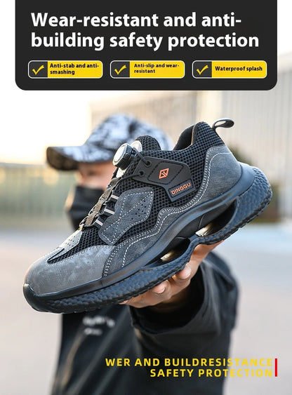 Fashion Male work safety shoes Rotating button Steel Toe shoes Work Sneakers Puncture-Proof Protective Shoes Security Boots Men