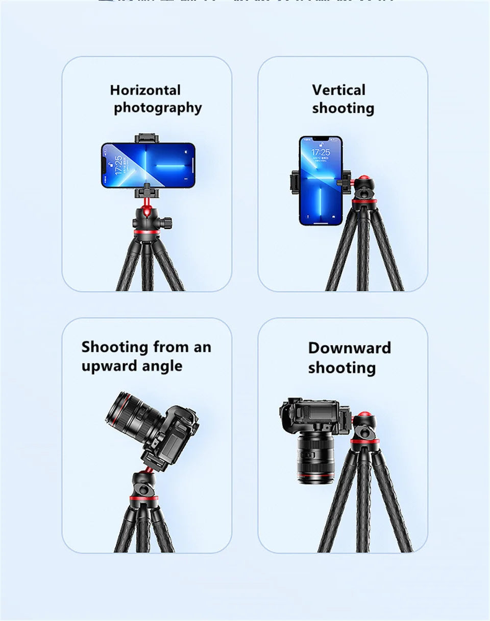 FGCLSY 2025 Flexible Octopus Tripod for iPhone smartphone Camera DSLR 2in1 Design With Phone Holder Side Cold Shoe 1/4'' Screw