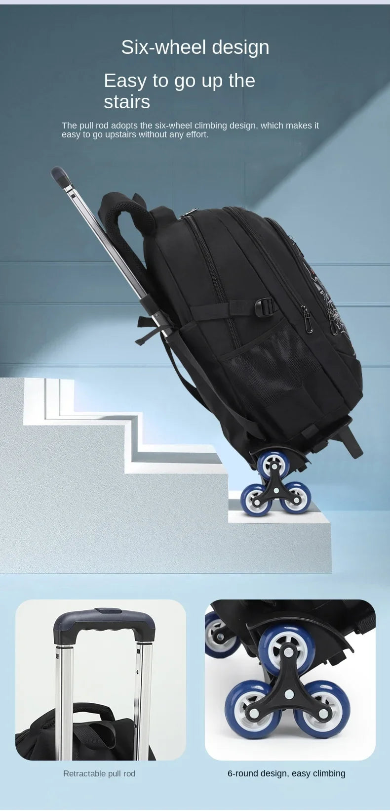 School Rolling backpack bag School Bags with wheels Student wheeled Backpacks for boys Children School Trolley Bag Waterproof