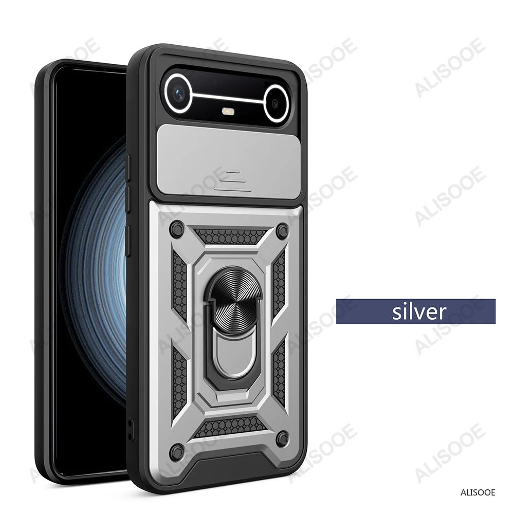 Slide Camera Cover for Tecno Spark Slim 4G Pova Slim 5G Case Ring Kickstand Holder Full Protective Shockproof Phone Capa Funda