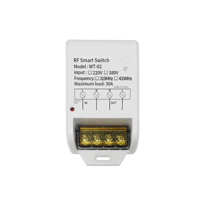433MHz AC 220V 380V RF Remote Control Switch 30A Relay 2 Buttons Long Range Remote for Water Pump Home Outdoor Light Control