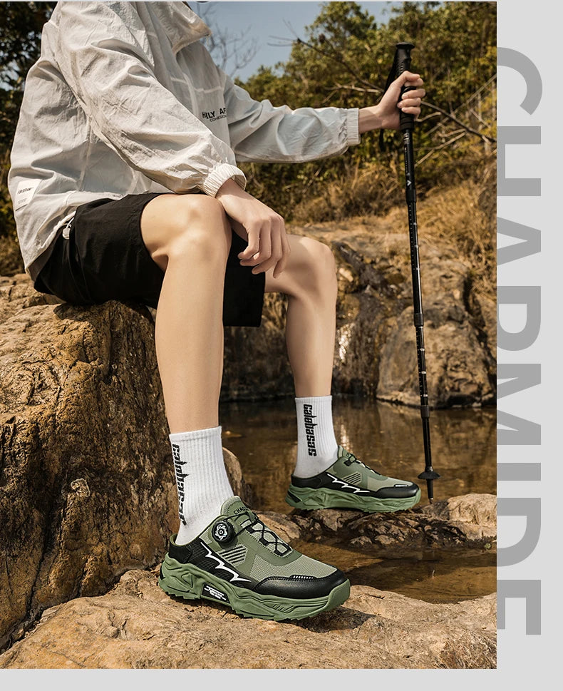 Men's casual sports shoes four season new rotating shoelaces comfort outdoor running walking shoes breathable soft-sole sneakers
