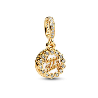 New Gold Plated Safety Chain、Hearts Clip、Family Tree、Snowflake Charm Bead Fit Original European 925 Silver Bracelet Jewelry Gift