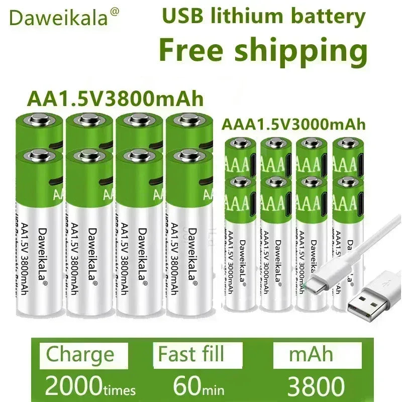 Daweikala rechargeable lithium battery, toy flashlight, MP3 player, 1.5V, AA, 3800mAh/AAA, 3000mAh