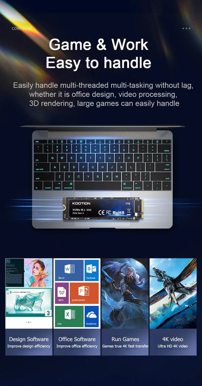 KOOTION SSD NVMe M.2 2280 2TB 1TB 512GB 256GB Internal Solid State Hard Disk PCIe 3.0x4 Gen3 M2 SSD Drive for PC Laptop Desktop