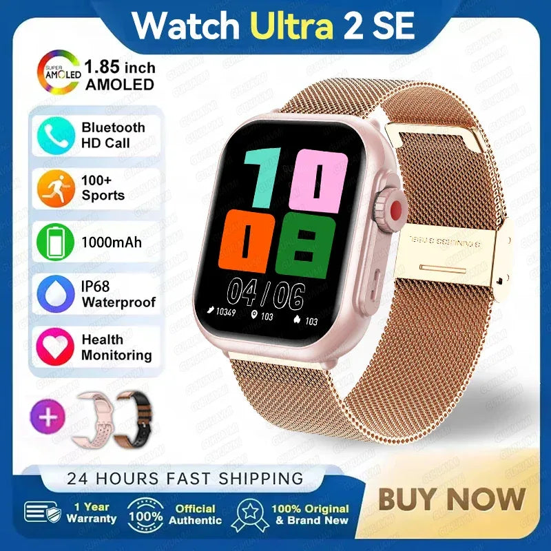 Watch Ultra 2 SE Men Women 1000mAh AMOLED Heart Rate 100+Sport Bluetooth Call GPS Track Waterproof Smart Watch For IOS Android