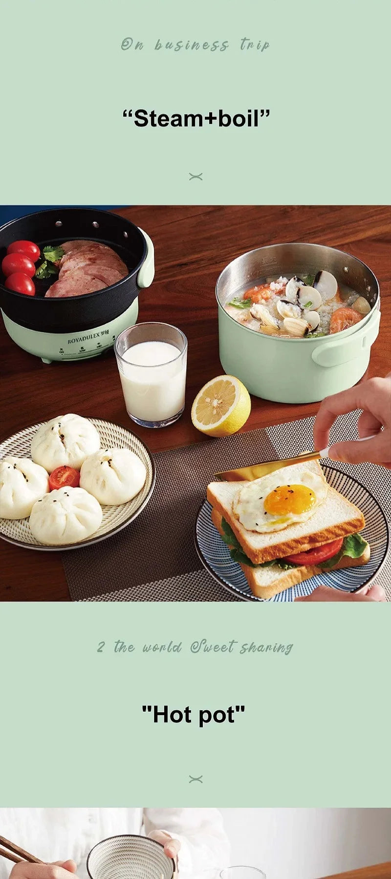 1.7L Folding Electric Cooker 3 Gear Adjustment Non-stick Electric Frying Pan Travel Hot Pot Dormitory Multi-function Pot 220V