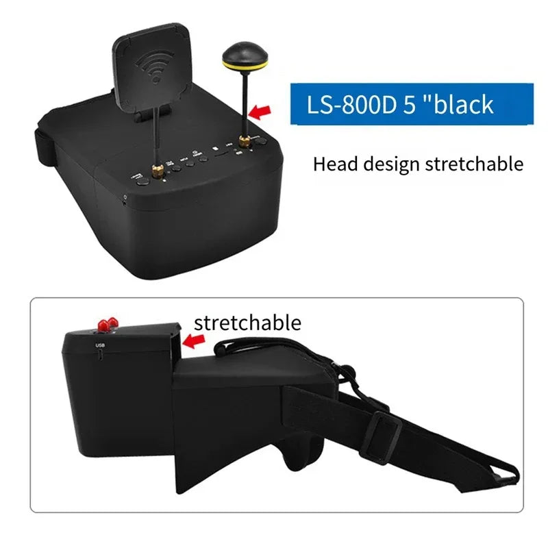 Y43A-LS-800D FPV Goggles 5.8G 40CH 5Inch 854X480 DVR Recording/Storage Dual Antennas 2000Mah For RC Racing Drone