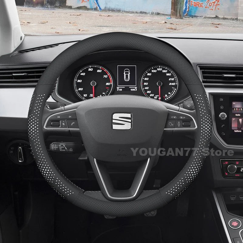 Leather Car Steering Wheel Cover For Seat Ibiza 2013-2024 2025 Non-slip Covers For Covers Auto interior Seat leon Accessories by PDG ibma