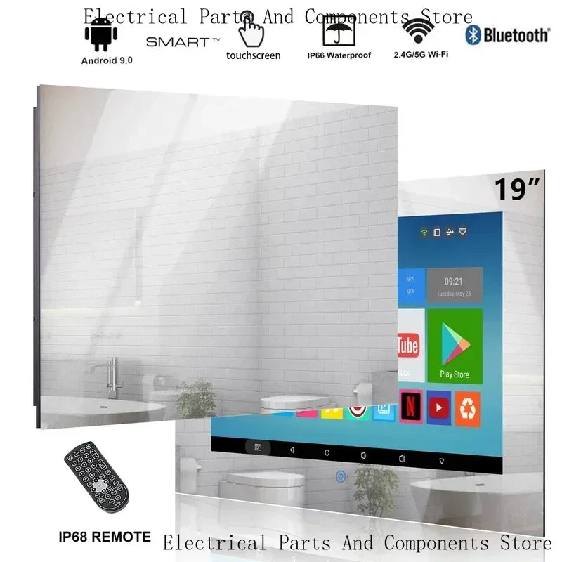 Go Haocrown 19 Inch Touchscreen Mirror TV Bathroom, IP66 Waterproof Android Television Built-In Wi-Fi ATSC Tuner -- US