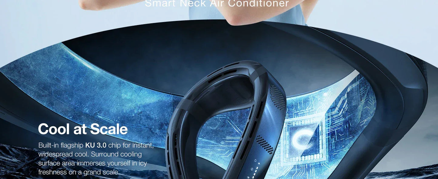 COOLIFY 3 Neck Air Conditioner Heater Cooling Neck Fan 6000mAh Bladeless Portable Fan AI Temp Control Wearable Cooler Black
