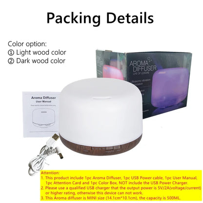 500ML Air Humidifier Essential Oil Diffuser Aroma Diffuser With Colorful Night Lights USB Humidifier Mini-Size Humidifier