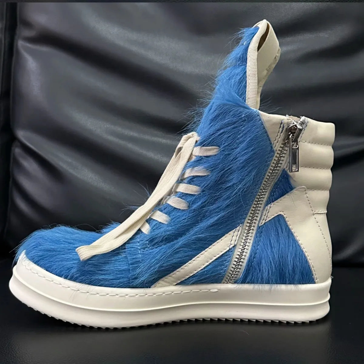 Ro Casual Shoes Men High Top Shoe Black Horse Hair Women Sneaker Black Horsehair Ankle Boot White Leather Boots Flat Sneakers