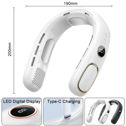 Portable Neck Fan Mini Neck Cooler Bladeless Hanging Neck Fan 4000mAh USB Rechargeable Ice Cooling fan with LED Digital Display