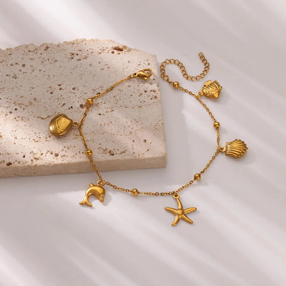 316L Stainless Steel Starfish Shell Charms Anklet For Women Fashion Gold Color Chain Summer Beach Aesthetic Jewelry Accessories