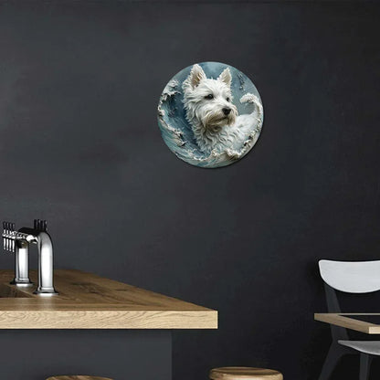 Aluminum Sign Faux Resin Painting Round Sign Room Decoration Valentine's Day Gifts West Highland White Terrier Theme Decoration