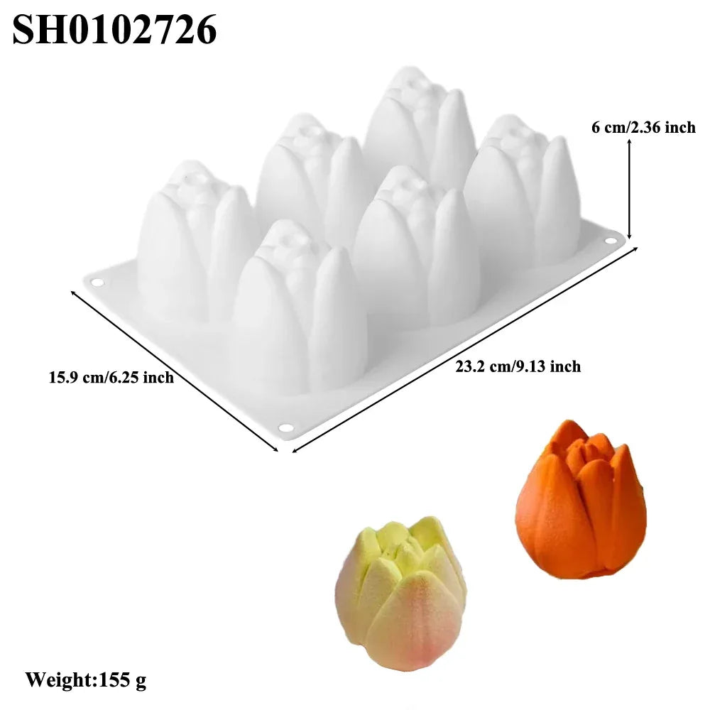 French Mousse Cake Molds Valentine's Day Pastry Baking Tools Rose Bud Design Silicone Cake Moulds Food Grade Kitchen Bakeware