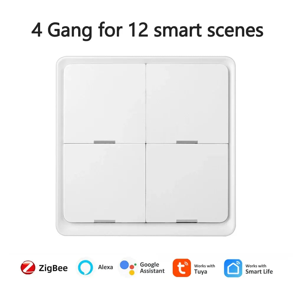 ZigBee/Tuya Smart Switch Wireless Free Sticker 4/3/2/1 Way Panel Scene Button Switch Smart Scene Automation Control Switch