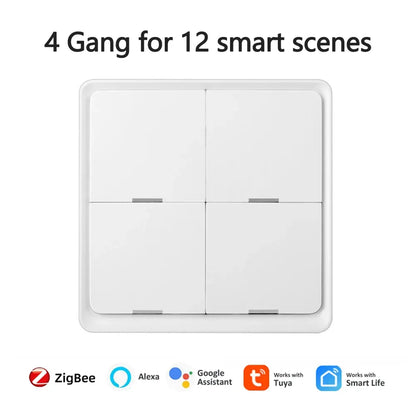 ZigBee/Tuya Smart Switch Wireless Free Sticker 4/3/2/1 Way Panel Scene Button Switch Smart Scene Automation Control Switch