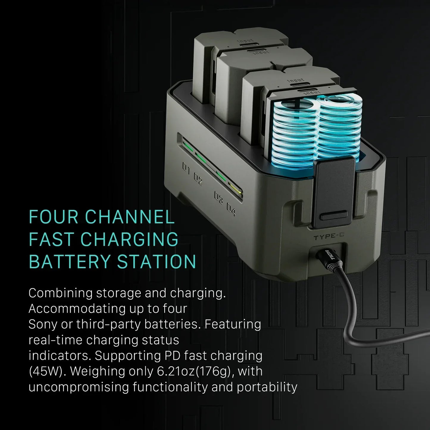 TILTA EN-EL15C Battery 2400mAh Portable Charging Station (4 Channel) for Nikon ZR Z8 Z7 Z6 Z63/62 Z5 ZF Z7II Z6II D850 D810 D710