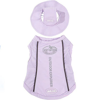 Pet Dog Summer Cooling Vest with Cap Breathable Mesh Sun Protective Shirt for Dogs&Cats Lightweight Outdoor Pet Clothes Set