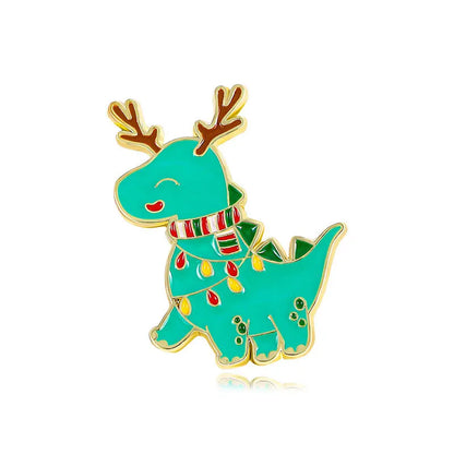 4pcs Cute Cartoon Dinosaur Enamel Brooch Creative Christmas Day Holiday Gift Lapel Pin Badge Backpack Clothing Hat Accessories