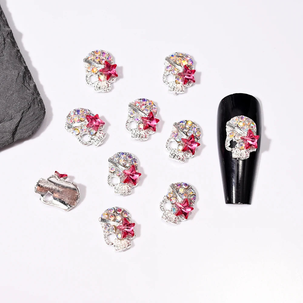 Lot de 10 breloques pour ongles squelette en métal, motif Halloween, accessoires de manucure DIY, décoration crâne et croix.