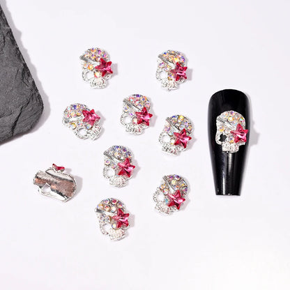 Lot de 10 breloques pour ongles squelette en métal, motif Halloween, accessoires de manucure DIY, décoration crâne et croix.