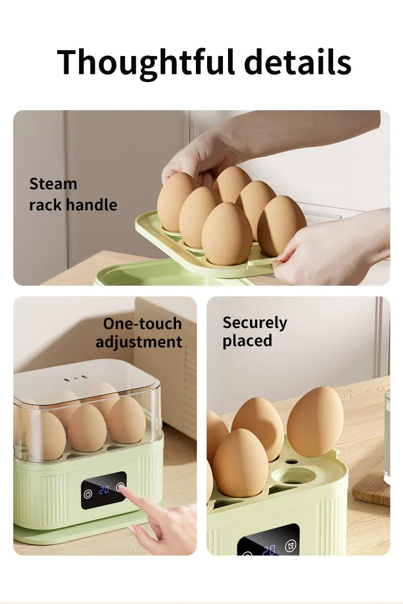 TINSOL Multifunctional Electric Egg Cooker Kitchen Breakfast Maker 200W High-Power Smart Egg Steamer with Timer Function