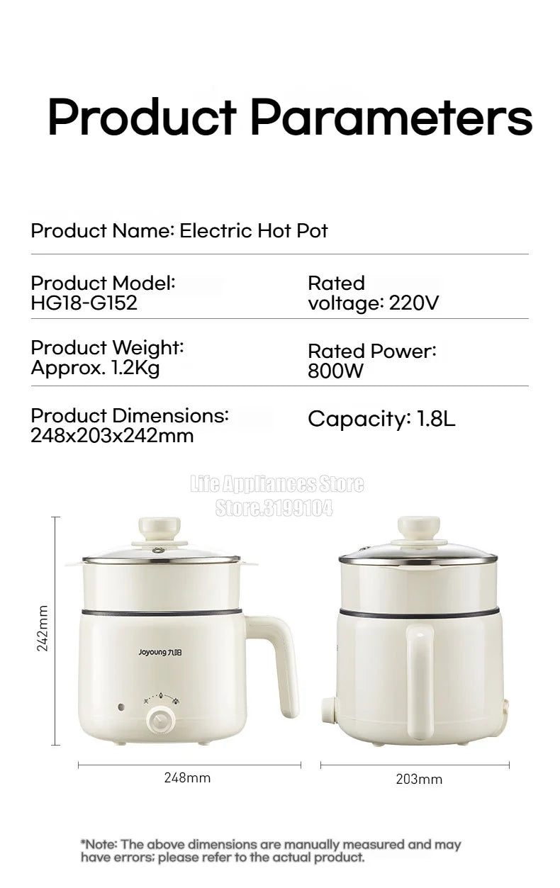 Joyoung Electric Cooker 1.8L Multifunctional Electric Cooking Pot Rice Porridge Noodles Cooker For Home Dormitory 2025 New