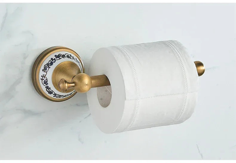 Antique Brass 2pc Bathroom Accessories Set, Bronze Dispenser Towel Rod and Toilet Paper Holder for Bathroom Wall Mounted