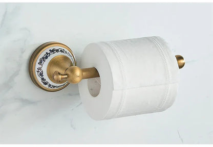 Antique Brass 2pc Bathroom Accessories Set, Bronze Dispenser Towel Rod and Toilet Paper Holder for Bathroom Wall Mounted