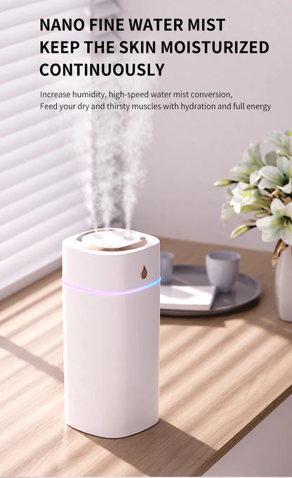 Triple-Nozzle 600mL Waterdrop Mist Humidifier: Fast & Gentle Moisture for Your Space