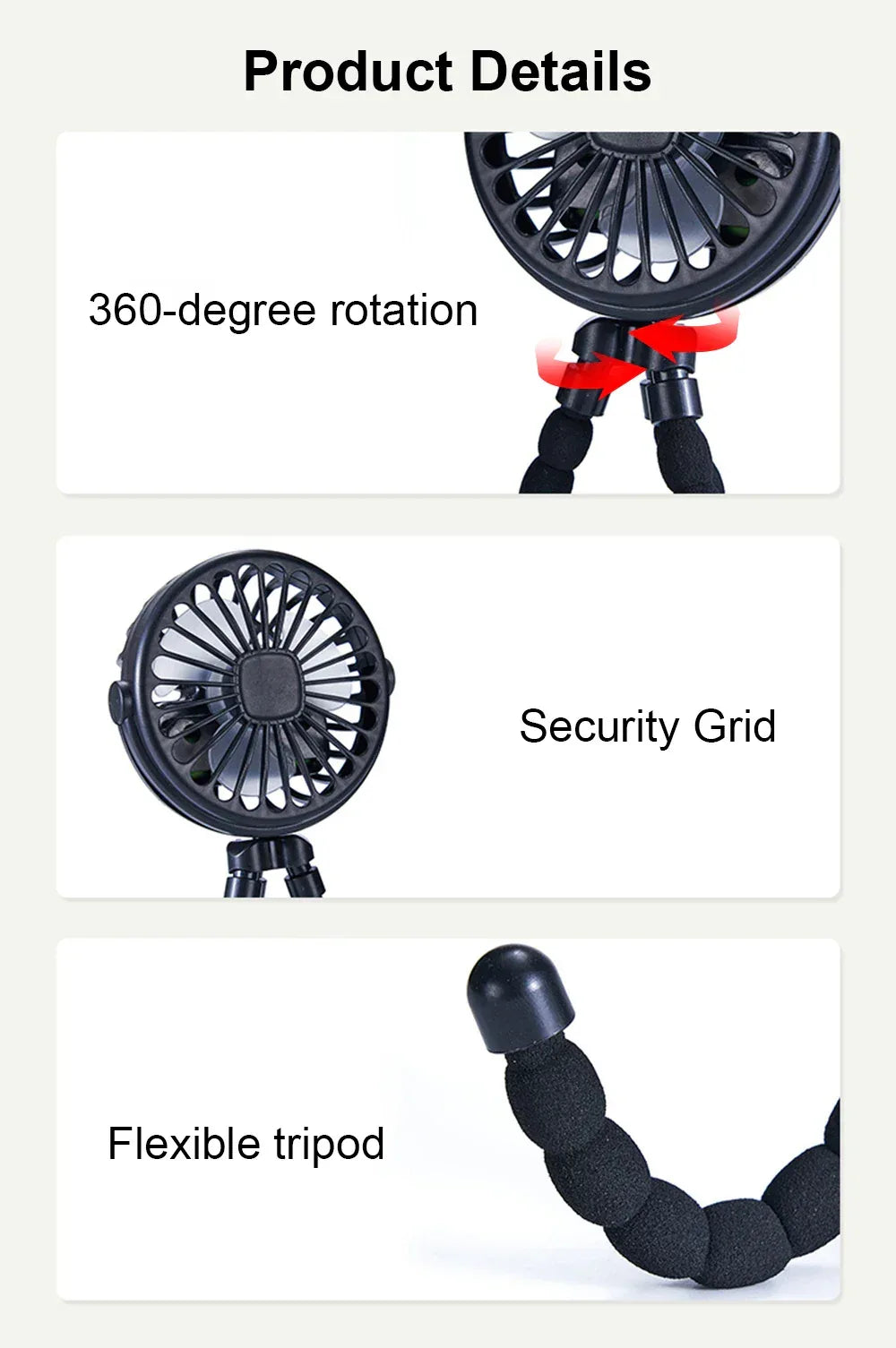 Portable Fan Mini Stroller Clip Fan USB Handheld Fan For Car Seat Bike 360° Rotate Flexible Octopus Stroller Fan Mini Car Fan
