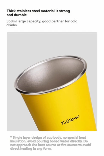Mijia Life Ultra Yellow 304 Stainless Steel Drinking Cup 350ML Single-layer Rolled Edge Beer Outdoor Car Stacked Cold Drink Cup