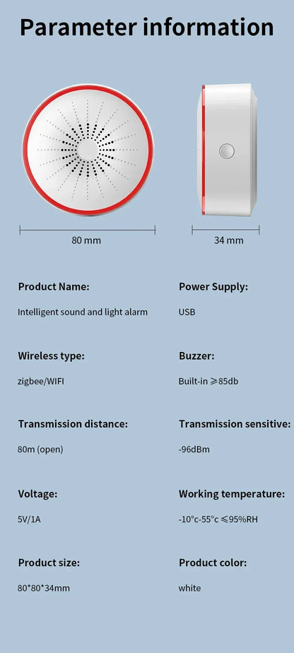 Tuya WiFi ZigBee Alarm Siren Sensor Detector Sound And Light Alarm Home Security System Smart Life APP Alexa Google Assistant