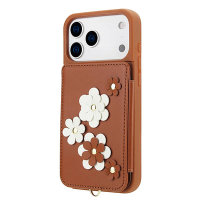 For iPhone 17 Pro Max iPhone Air Case, Wallet with Card Holder, Cute Flower Design Crossbody Purse,Magnetic Kickstand Shockproof