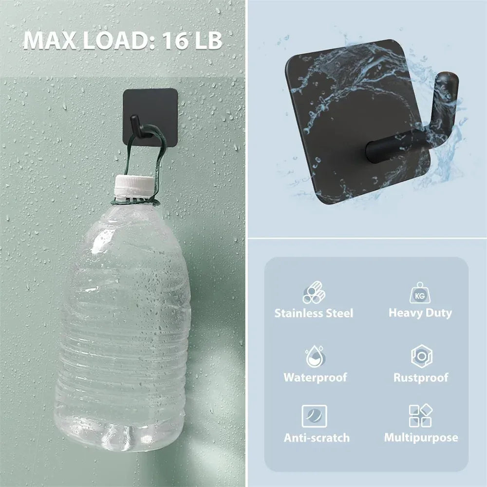 SUS304 Stainless Steel Adhesive Hook Self Adhesive Wall Hooks Hanger Heavy Duty Waterproof Storage Holder Stick on Towel Hooks