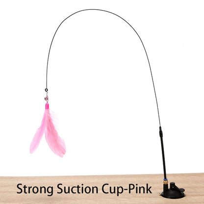 Interactive Cat Toy Handfree Cat Stick Kitten Playing Teaser Wand Toy Suction Cup Feather Wand Pet Supplies Simulation Feather