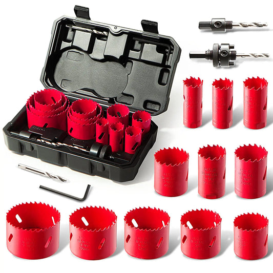 HYCHIKA 19-64mm 14pcs Hole Saws Set with Storage Box for Electric Screwdriver Drilling Metal Wood Power Tools Accessories by PDG ibma